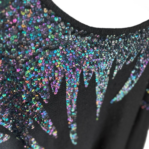 Vintage De Rotchild Black Sequin Sweater|1980s Iridescent Icicle Design Sz Large - Picture 6 of 6